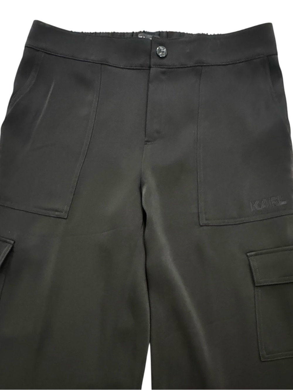 Karl Lagerfeld Paris Satin Wide-Leg Cargo Pants – Black – Size Small - Picture 4 of 8